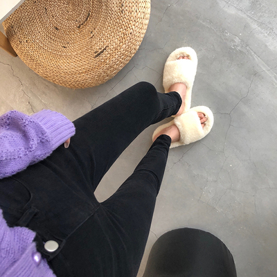 巨显瘦黑色紧身小脚九分棉弹