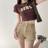 女夏高腰显瘦宽松休闲口袋阔腿热裤 牛仔短裤 饰工装 辣酷到底腰带装