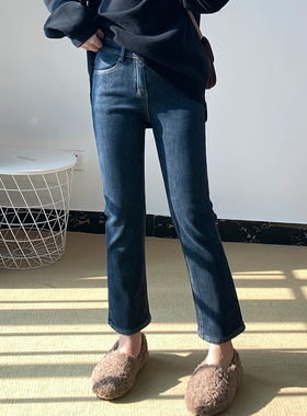 蓝灰色女装2026秋冬直筒九分高腰大码牛仔裤显瘦长裤学生