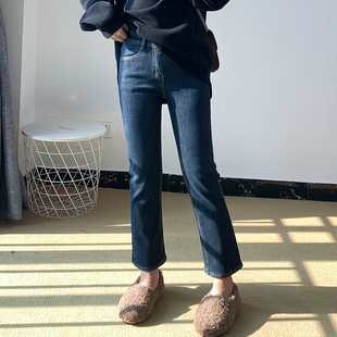 蓝灰色女装2026秋冬直筒九分高腰大码牛仔裤显瘦长裤学生