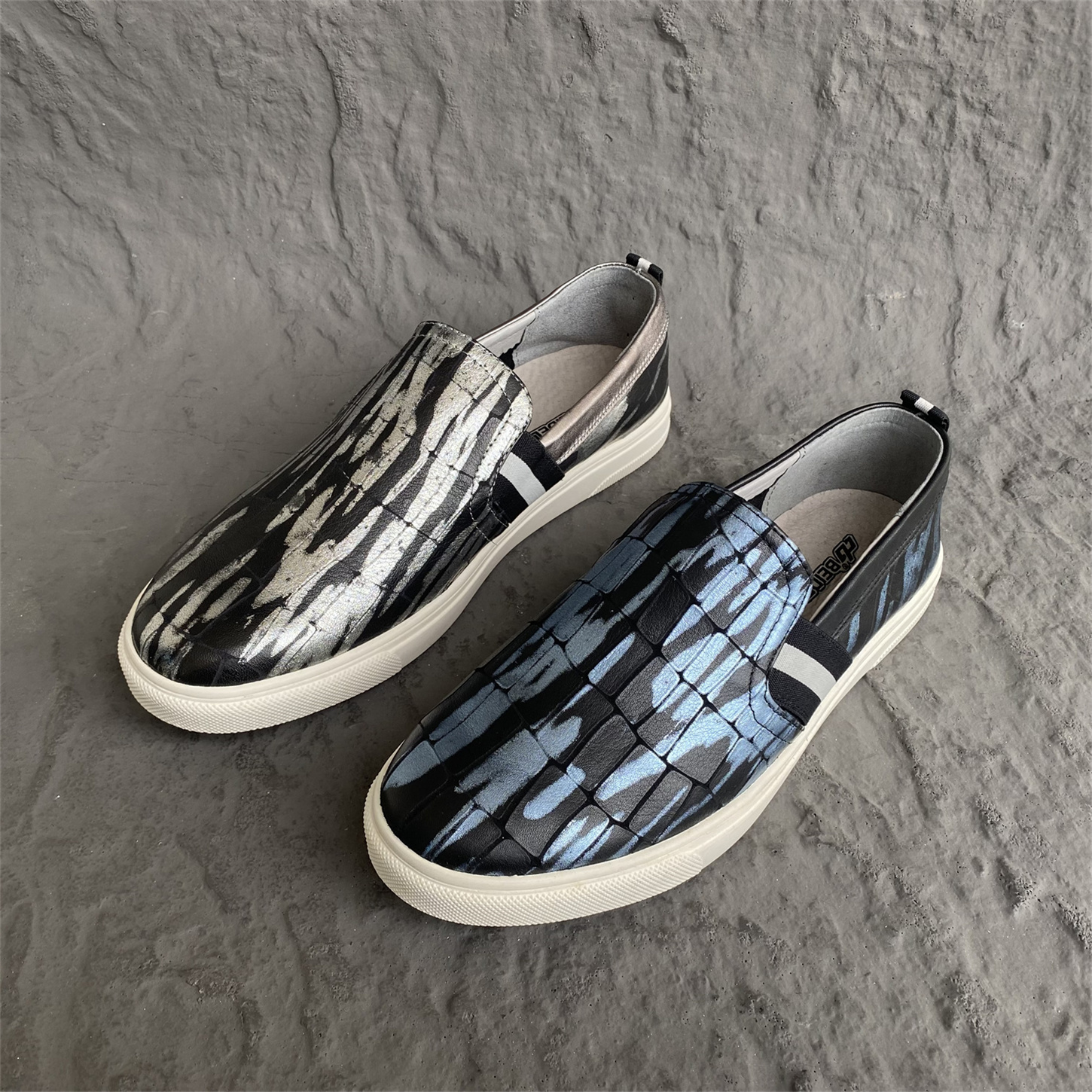 欧洲站春秋款休闲一脚蹬懒人鞋真皮头层牛皮撞色潮流板鞋圆头平底