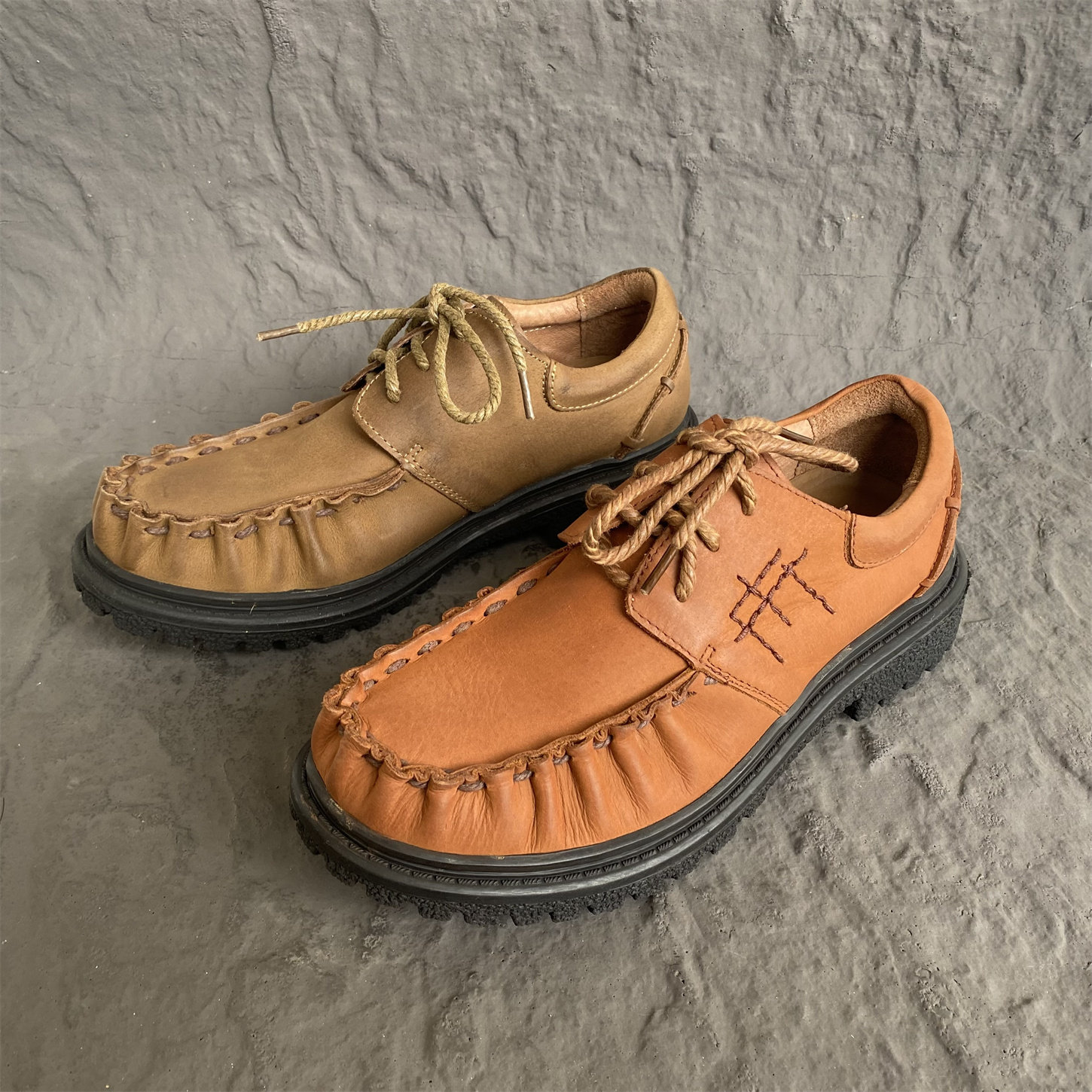 美洲象正品男鞋真皮头层牛皮休闲透气工作耐磨防滑系带单鞋大头鞋