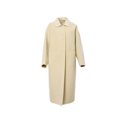 3S女装冬季新款极简廓形羊毛大衣女长款翻领单排扣气质毛呢