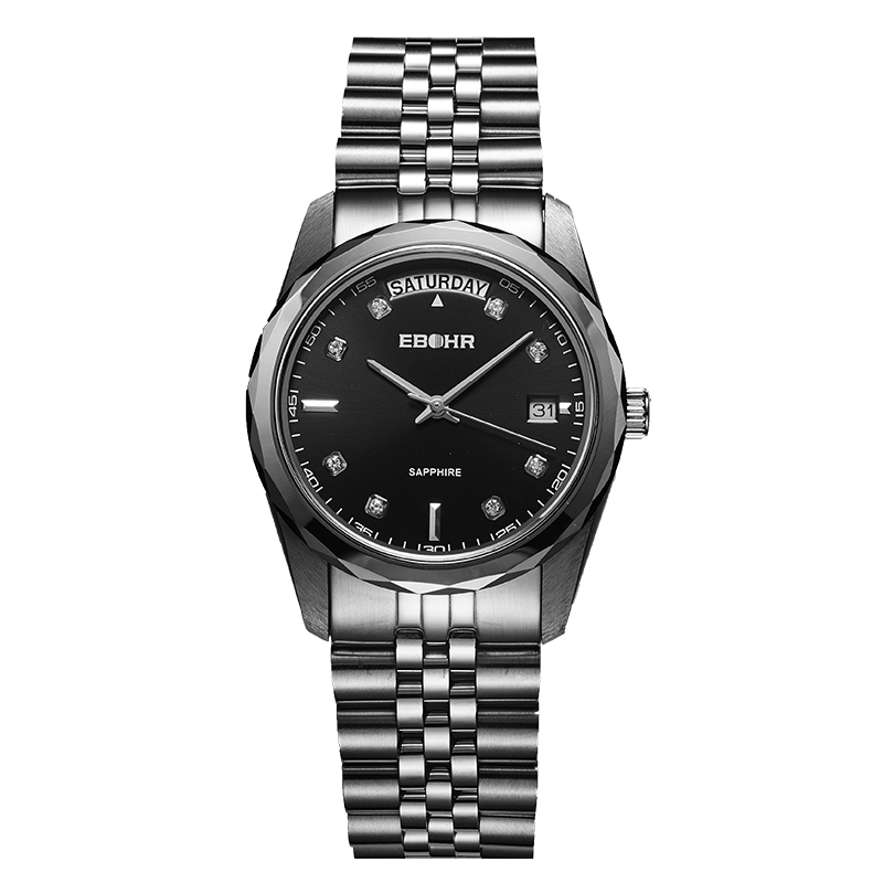 依波表Ebohr 专柜正品手表 尊贵间金色双历钢带自动机械男表0715