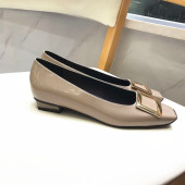 通勤宴会婚鞋 金属扣低跟女鞋 女真皮漆皮方头浅口鞋 rv方扣平底单鞋