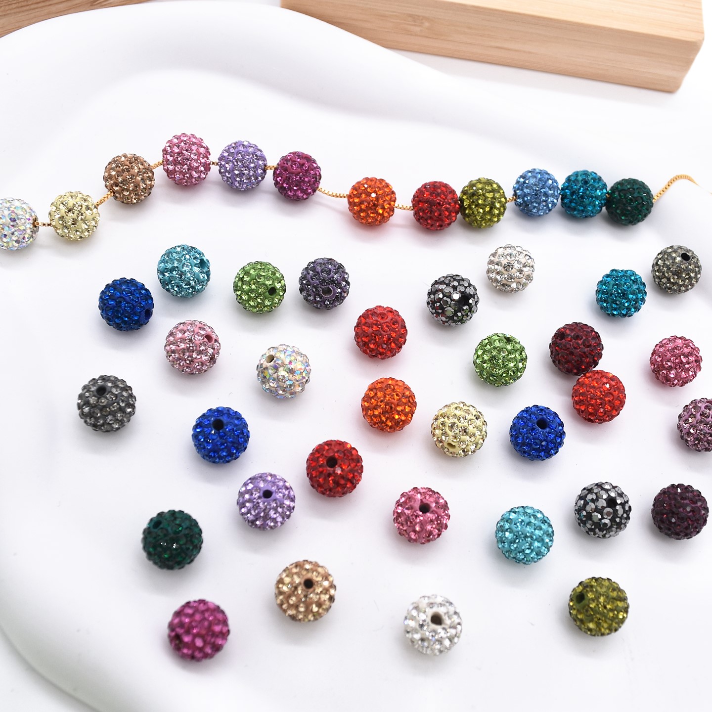 10mm香巴拉陶泥捷克水钻球 手工精贴满钻彩色水钻AB泥珠子串珠DIY