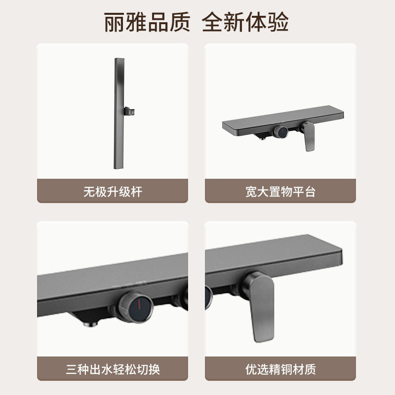 丽雅新款家用奶白泰山二档升降淋浴花洒套装带喷枪明装简约花洒