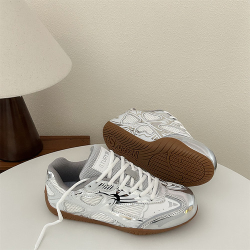 小众银色复古百搭德训鞋男女同款ins2025年秋季网面运动休闲鞋