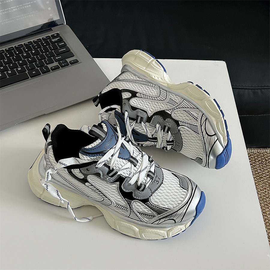2026年春白蓝色网面厚底老爹鞋男鞋情侣百搭休闲鞋女学生运动鞋