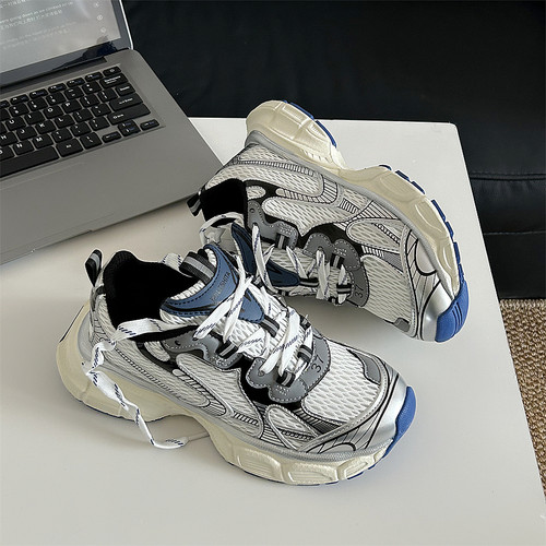 2026年春白蓝色网面厚底老爹鞋男鞋情侣百搭休闲鞋女学生运动鞋