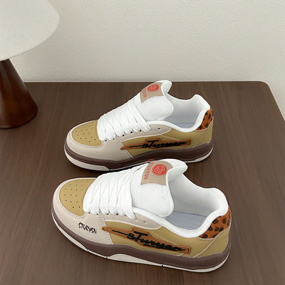 巧克力豹纹小众原创面包鞋女鞋子2025年冬季学生板鞋休闲运动鞋