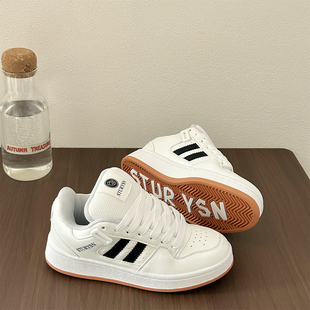 白生胶厚底小白鞋男鞋女2025年秋季小众面包鞋百搭板鞋运动休闲鞋