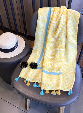 黄色围巾女生春秋季百搭棉麻薄款丝巾夏季防晒长款披肩空调巾纱巾