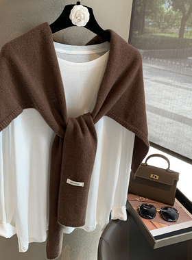 加大版100%纯羊毛披肩女外搭小搭肩春秋空调房坎肩护颈椎小围脖韩