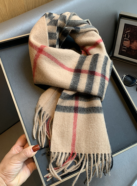 尖货！100%纯羊毛英伦格子围巾女秋冬季学生百搭男保暖情侣围脖