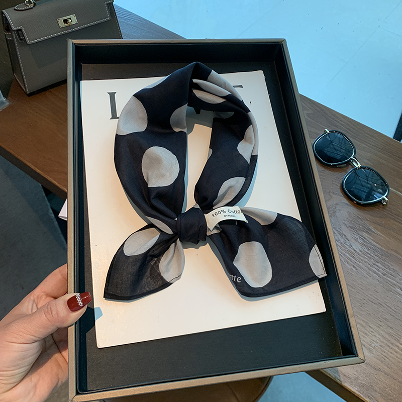 韩国赫本大波点新款纯棉小方巾丝巾女春秋季搭衬衫韩版小领巾围巾