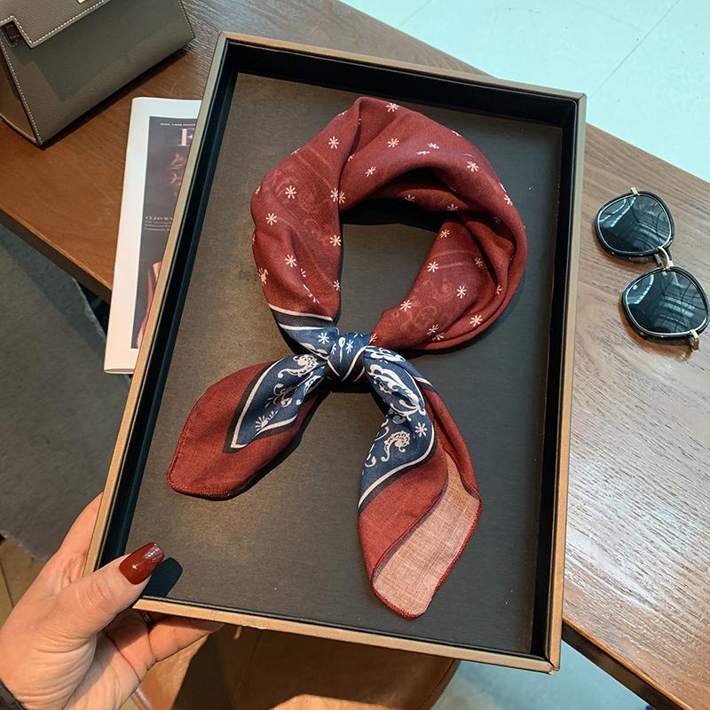 棉麻小方巾小丝巾女春秋夏季韩国小清新韩版装饰领巾发带小围巾