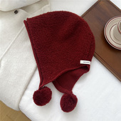 秋冬新款 羊毛100%wool毛球巴拉克法帽女显脸小针织保暖护耳帽女
