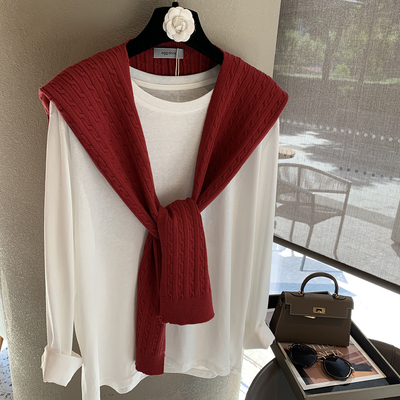 东大门高质感简约麻花披肩女外搭小坎肩针织搭肩春秋百搭叠穿