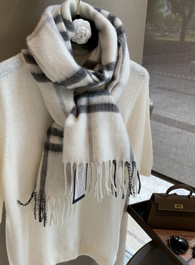 冬季围巾女100%澳洲羊毛围巾女格子羊绒经典韩版百搭保暖长款围脖
