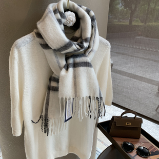 冬季围巾女100%澳洲羊毛围巾女格子羊绒经典韩版百搭保暖长款围脖