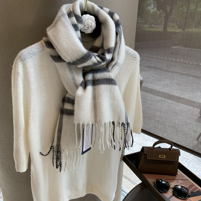 冬季围巾女100%澳洲羊毛围巾女格子羊绒经典韩版百搭保暖长款围脖
