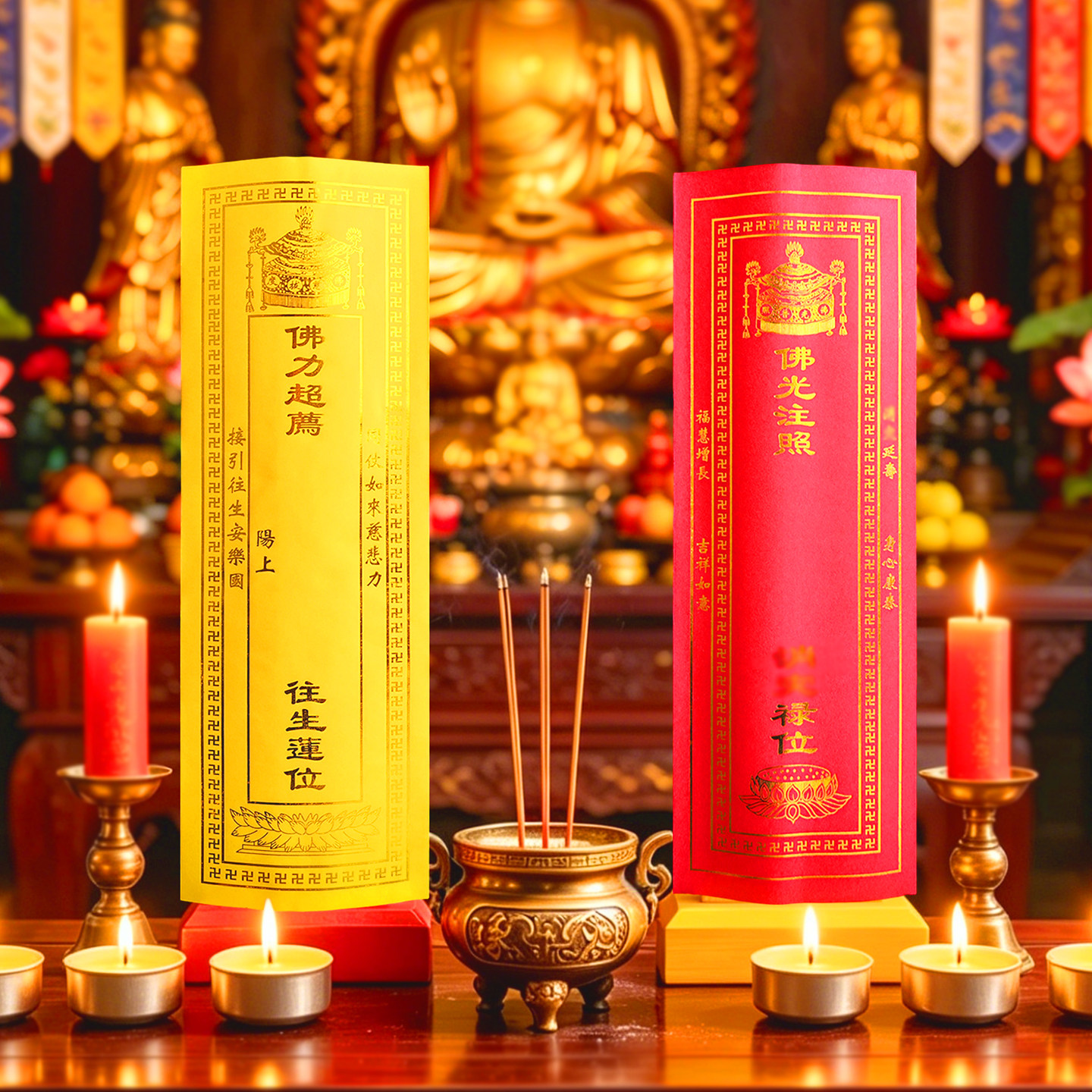 寺院大排位牌位纸质信封红色吉祥长生延生禄位接引莲位灵位台