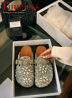 2025夏季新款凉拖女厚底包头半拖鞋复古增高一脚蹬勃肯鞋