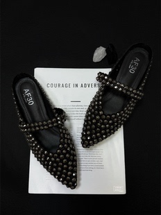 女包头半拖凉鞋 女外穿尖头水钻玛丽珍女单鞋 满钻大码 2026春新法式