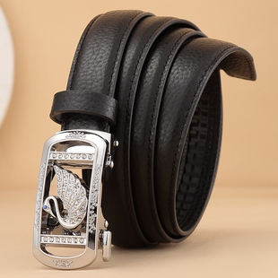 加长头层牛皮天鹅皮带女士休闲百搭真皮牛仔裤腰带自动扣时尚简约