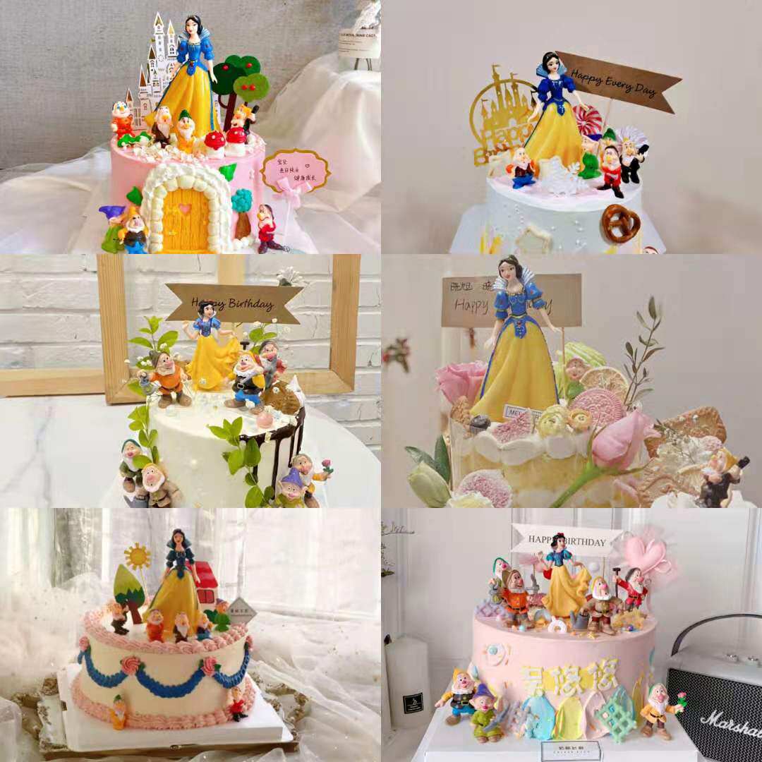 小公主小仙女生日蛋糕装饰摆件 白雪公主与7个小矮人童话景观摆件