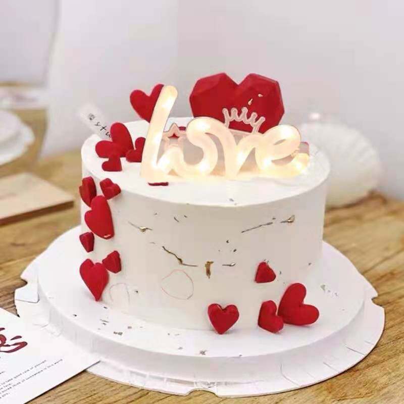 love1314字母装饰彩灯串七夕情人节表白爱心气球情侣生日蛋糕摆件