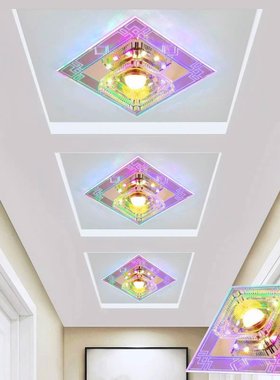 筒灯led造型孔灯嵌入式七彩水晶过道灯走廊灯方形玄关吸顶灯创意