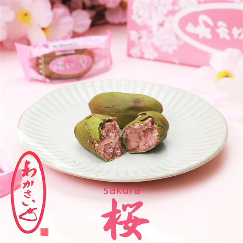 日本直邮 WAKASAIMO 樱花口味点心 包含樱花叶 手亡豆夹心糕点6枚