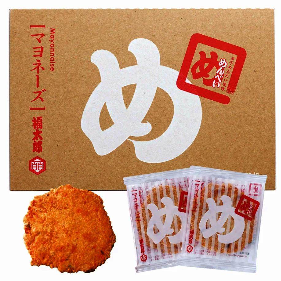 日本直邮 福太郎海鲜仙贝米饼脆饼蛋黄酱味博多特产2枚×16袋 1盒
