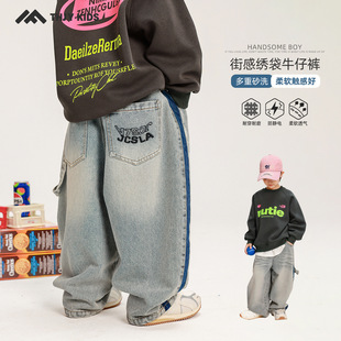 童话记忆男童牛仔裤秋装儿童长裤韩版宽松中大童刺绣直筒牛仔裤