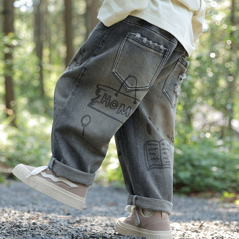 童话记忆男童牛仔裤春装2025新款儿童春秋款运动裤春季直筒休闲裤