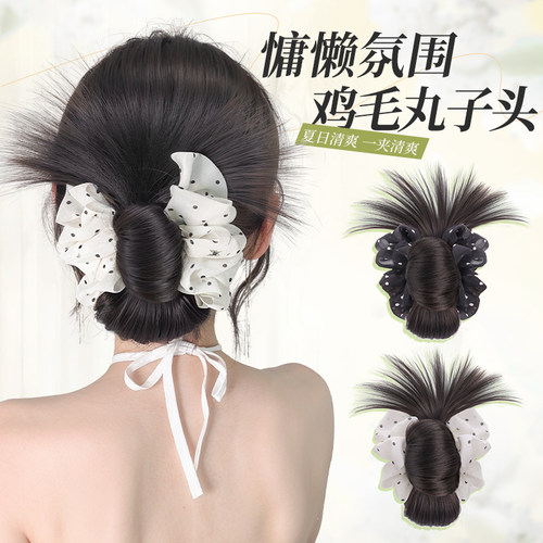 慵懒氛围感鸡毛丸子头假发