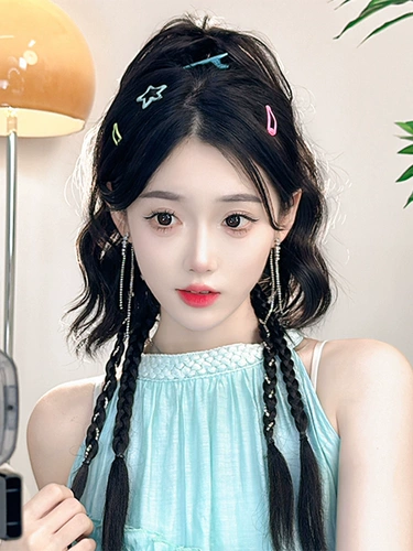 Парик, хвостик, боксерская заколка-крабик с косичкой, 2 карат