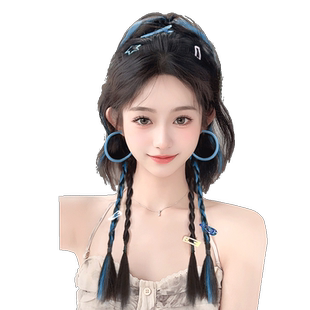 假发辫子女抓夹高马尾多巴胺拳击麻花辫发饰挑染瀑布半扎马尾假发