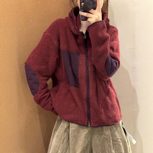 忆古朴拙2578A设计师款 复古文艺风宽松休闲百搭连帽补丁拉链外套