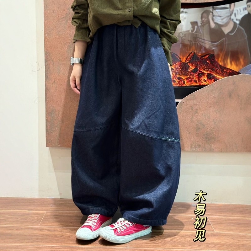 木易初见0513原创设计师款明线复古文艺风宽松阔腿休闲加绒牛仔裤,女装/女士精品,牛仔裤,淘宝优惠券,粉丝福利购,淘宝优惠卷