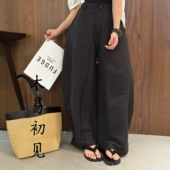 木易初见0289设计师款 天丝亚麻复古文艺风宽松显瘦阔腿弯刀休闲裤
