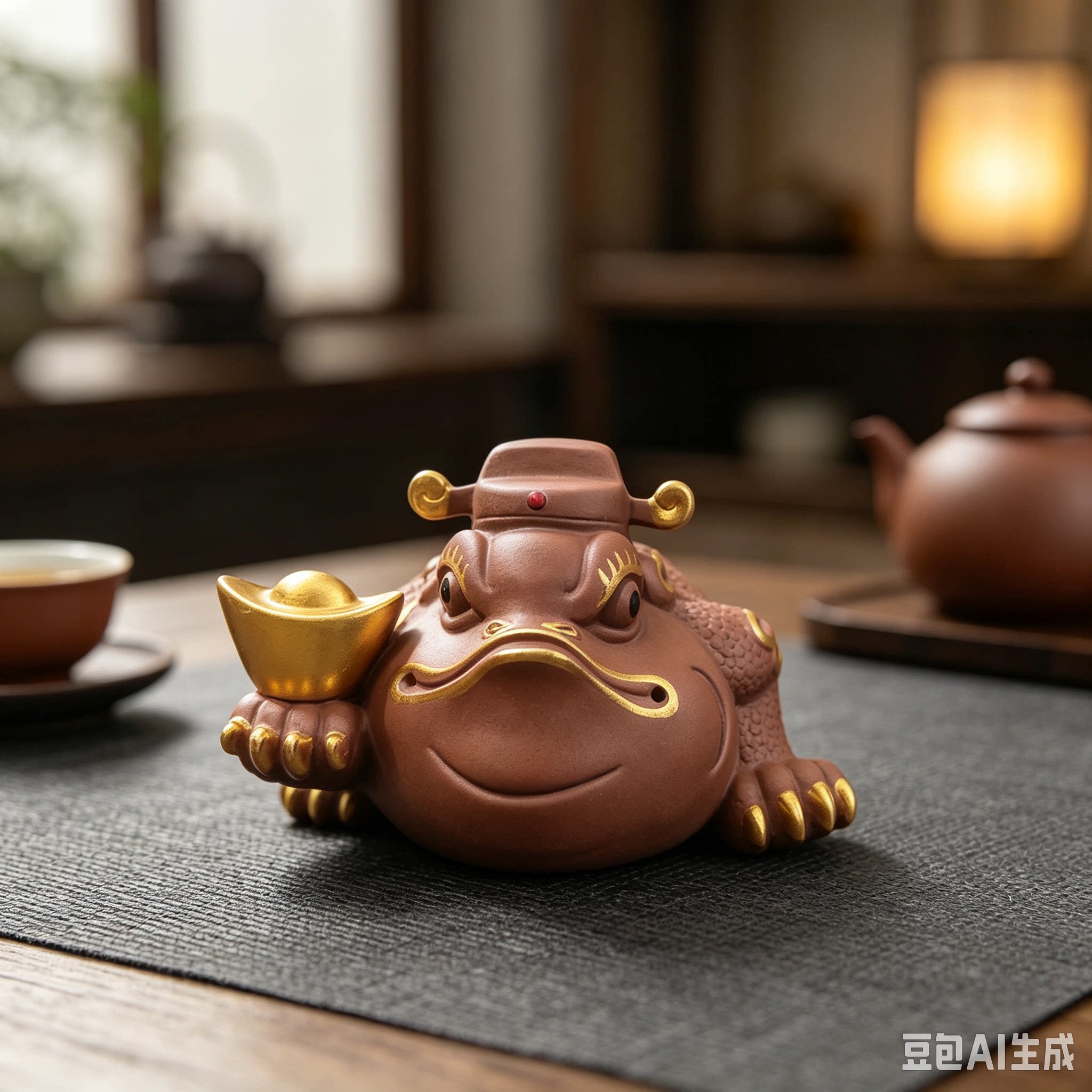 紫砂官帽金蟾茶宠精品可养包浆茶玩茶桌茶台桌面装饰招财摆件