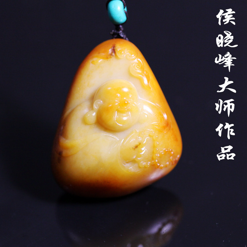 一户侯侯晓峰大师亲工作品 和田黄沁籽料弥勒佛 独籽佛 介陀镇店