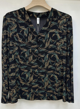 欣雅茜12专柜正品2025新款秋装大码妈妈装V领长袖弹力网纱上衣女