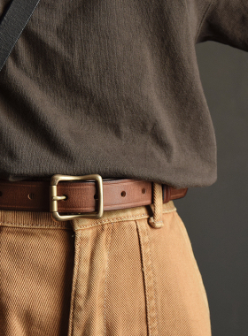 女头层牛皮黄铜不锈钢复古