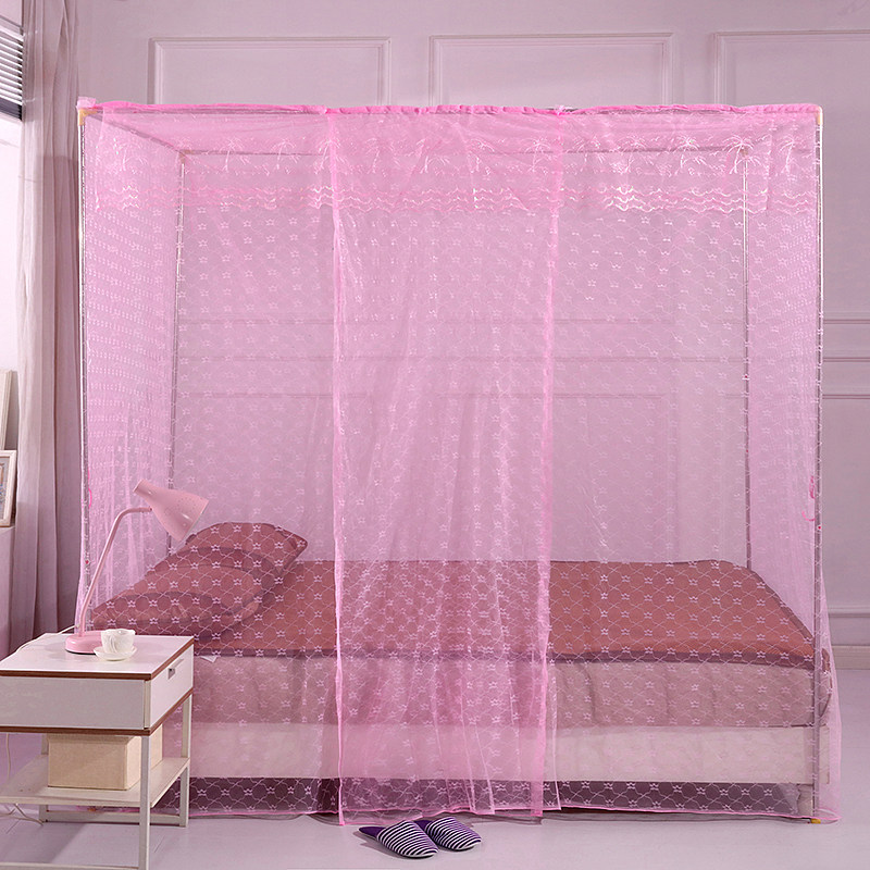 家用加密双人床花边单开门方顶1.5m/1.8米床老式加大落地蚊帐