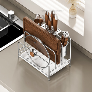 新款304不锈钢刀架刀具菜刀筷子二合一特大号刀架一体厨房收纳架