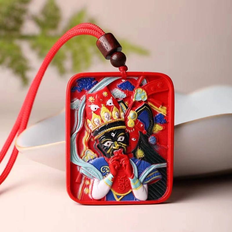 唐卡守护神藏式拉姆财神吊坠手绘朱砂本命挂件项链